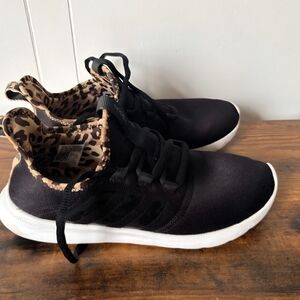 Adidas Women's Black and Leopard Print Sneakers